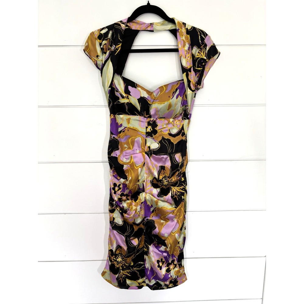 Vintage Cache Dress Womens 4 Floral Abstract Silk Cocktail Prom Y2k 90s Fairy